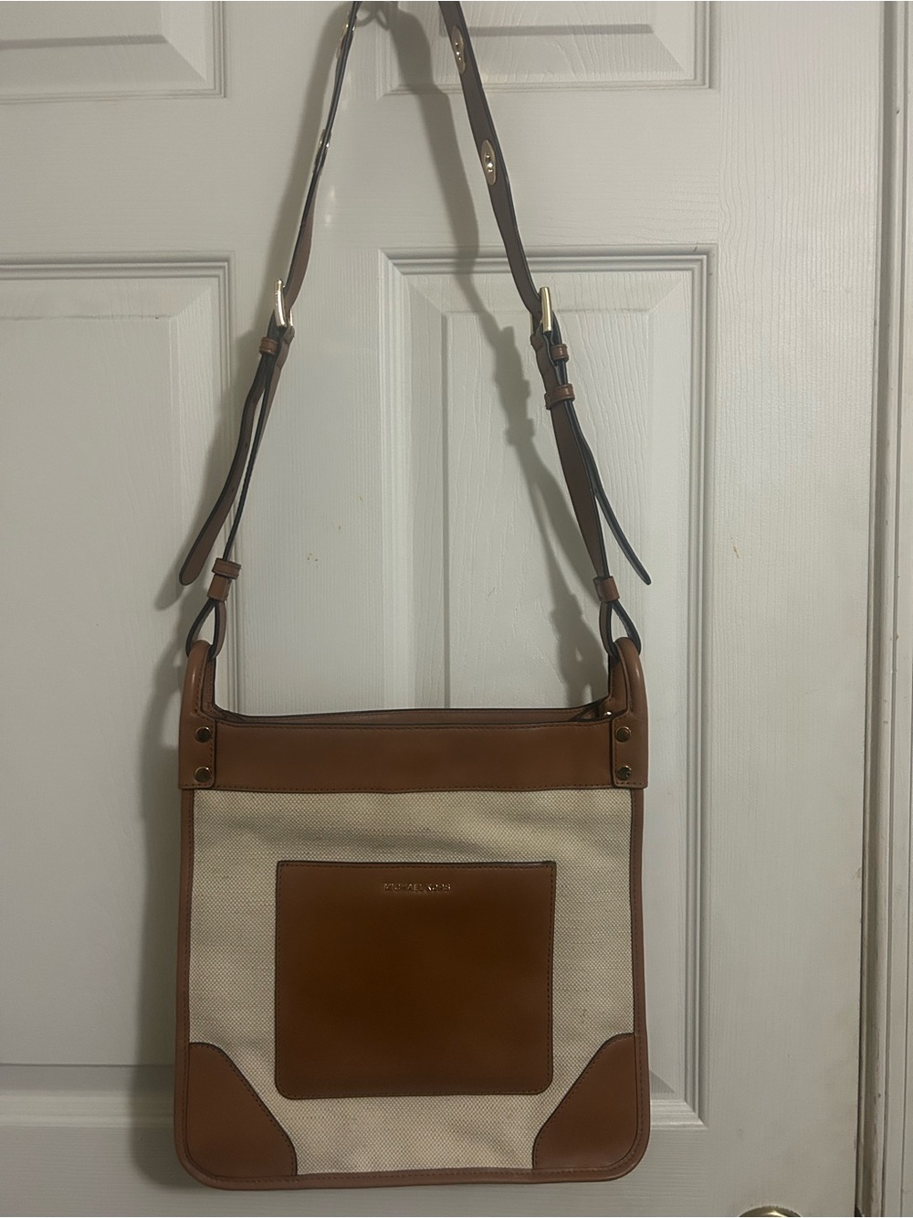 Michael Kors Brown and Cream Canvas Crossbody Messenger